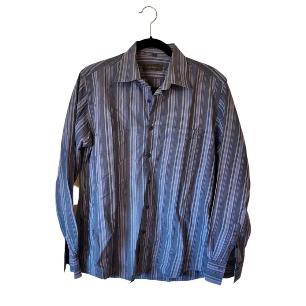 Emile Lafaurie Long-Sleeve Striped Dress Shirt - Blue, Gray, Purple Size M